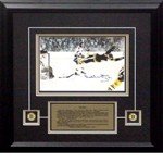 Bobby Orr Framed Autographed/Hand Signed Boston Bruins 7.5x11 Photo ''Flying Goal''