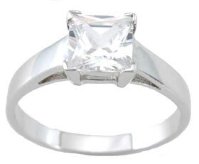 925 Sterling Silver Princess Cut Solitaire CZ Ring