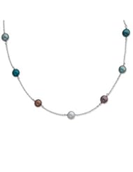 Sterling Silver 8-9mm Multi-Colored Freshwater Cultured Pearl w/2in ext. Necklace
