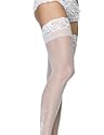 Leg Avenue Halterlose Strümpfe weiss mit Strasssteinen, weiss (white), Einheitsgroesse (Onesize)