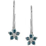 10K White Gold 1/4 ctw Blue and White Diamond Flower Earrings
