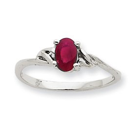 10k White Gold Genuine Ruby Birthstone Ring - Size 6 - JewelryWeb