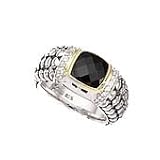 925 Silver & Onyx Ring with 14k Gold & CZ Accents Sizes 6-8