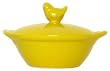 Stoneware Pottery Yellow Bowl with Chick Top Cover 6"D, 3.5"H Set of 2
