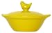 Stoneware Pottery Yellow Bowl with Chick Top Cover 6"D, 3.5"H Set of 2