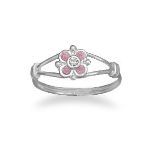 Sterling Silver Pink Flower Child's Ring / Size 4