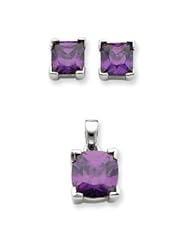 Genuine IceCarats Designer Jewelry Gift Sterling Silver Purple Cz Pendant & Earring Set