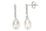 Cultured Pearl and 1/10 Carat Diamond 14K White Gold Earrings