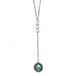 14k White Gold, Diamond & Tahitian Black Pearl Necklace- 16" (0.055ctw)