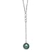 14k White Gold, Diamond & Tahitian Black Pearl Necklace- 16" (0.055ctw)