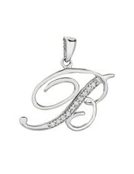Letter "B" Initial Pendant Necklace with 10 Sparkling Genuine Diamonds, Sterling Silver - All Alphabets Available