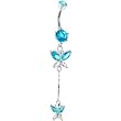 Sterling Silver 925 Aqua Cubic Zirconia Dual Butterfly Drop Belly Ring