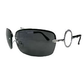 SILVER CHROME DARK RIMLESS CIRCLE TEMPLE SUNGLASSES