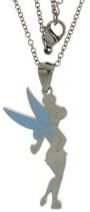 Disney Tinkerbell Fairies Stainless Steel Blue Enameled Pendant With Chain
