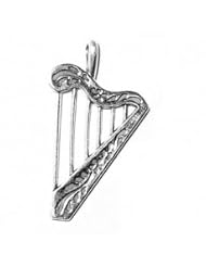 Sterling Silver 18" .8mm Wide Box Chain Necklace With Six Stringed Harp With Flowers 3D Pendant