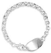 6" Polished Oval ID Rolo Bracelet. 6" bracelet measures 4mm wide and features 12mm x 20mm engravable plate and lobster clasp.