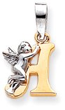 Block Letter With Angels Charm, Yellow/White Gold