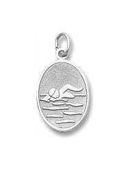 Rembrandt Charms, Swimmer Charm in Solid Sterling Silver or Gold, Engravable