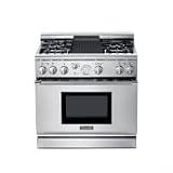 Thermador Pro Grand PRD364ELG 36 Pro-Style Dual-Fuel Range with 4 Star Burners (2 w/ ExtraLow Simmer Settings), Radiant Baffle Grill, European 3rd Element Convection & 5.1 cu. ft. Oven Capacity