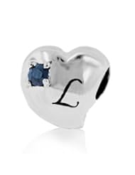 Sterling Silver Alphabet L Pandora Style Charm with 2 Pieces 3mm Dark Blue Natural Sapphire , Fits Pandora and All Brands Charm Bracelets and Necklaces.