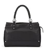 Leather Plaited Handle Grab Handbag