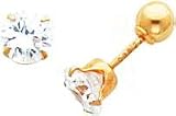 14K Gold Reversible CZ & Ball Earrings Jewelry New |A