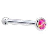 Solid 14KT White Gold 2mm Brilliant Pink Synthetic Opal Nose Bone - 18 Gauge