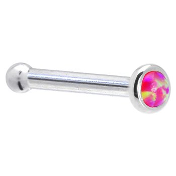 Childrens Toyshop  Jewelry : Solid 14KT White Gold 2mm Brilliant Pink Synthetic Opal Nose Bone - 18 Gauge
