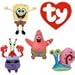 Ty Beanie Babies Set of 4- Sponge Bob Square Pants and Patrick Star, Mr. Krabs, and Gary the Snail