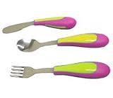 Playgro Easy Grip 3pc Metal Cutlery Set Pink/Yellow