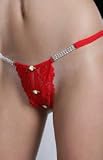 Sexy Red Lace Crotchless G-string with Flowers and Rhinestones