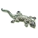 Clear Austrian Rhinestone & Beads Lizard Gecko Silver-Tone Brooch Pin