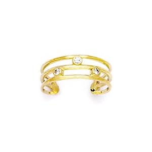 Solid 14K Yellow Gold Cubic Zirconia Trio Band Toe Ring