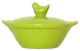 Stoneware Pottery Kiwi Bowl with Chick Top Cover 6"D, 3.5"H Set of 2