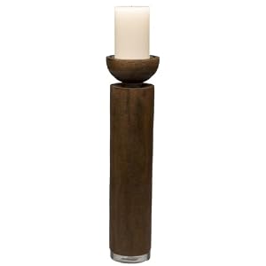Global Views Scratched Pillar Holder, Brown, Large