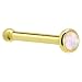 Solid 14KT Yellow Gold 2mm Light Pink Synthetic Opal Nose Bone - 18 Gauge