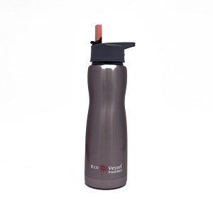 Eco Vessel Insulated Vacuum Sealed Stainless Steel Water Bottle with Flip Straw Top - 25 oz - Silver Express