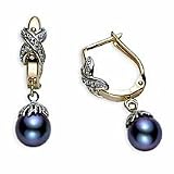 14k Gold Black Cultured Pearl Earrings
