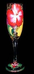 Hibiscus Design - Hand Painted - Flute - 6 oz. F-2200-STEM
