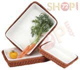 3 Rectangle Ceramic Bakewares with Basket