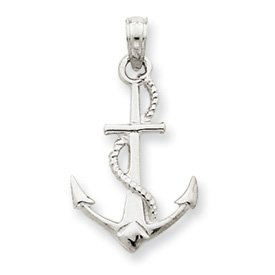 14k White Gold 3-D Anchor with Rope Pendant