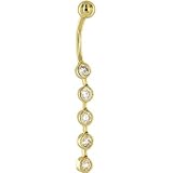 Solid 14KT Yellow Gold PARAGON Cubic Zirconia Drop Belly Ring