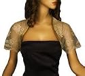 Grace and Flair Antique Gold Short Sleeve Lace Bolero Shrug