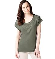 Pure Cotton Studded Necklace T-Shirt