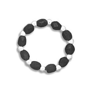 Black Czech Glass/Sterling Silver Stretch Toe Ring
