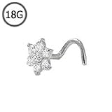 14KT White Gold Nose Screw Ring 4.5mm Christina Flower Cluster CZ 18G FREE Nose Ring Backing