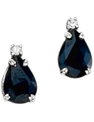 14K White Gold Pear Sapphire and Diamond Earrings