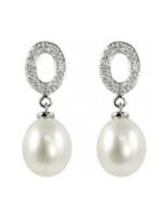 14K white gold 7.5-8mm freshwater cultured pearl and diamond (.04ctw) earrings.