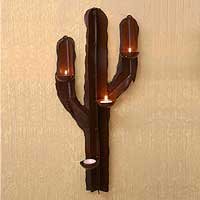 NOVICA Iron candleholder Desert Cactus