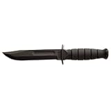 Ka-Bar Straight Edge Knife with Leather Sheath, Black, Short